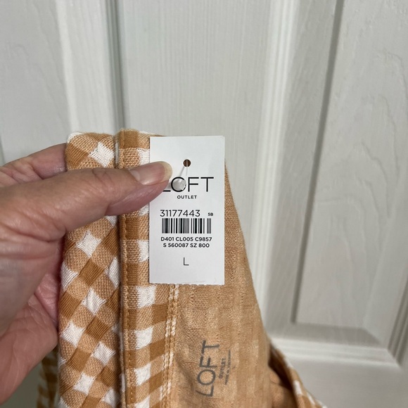 Loft - off shoulder - mustard/gold gingham check top. Size Large NWT - Picture 4 of 7